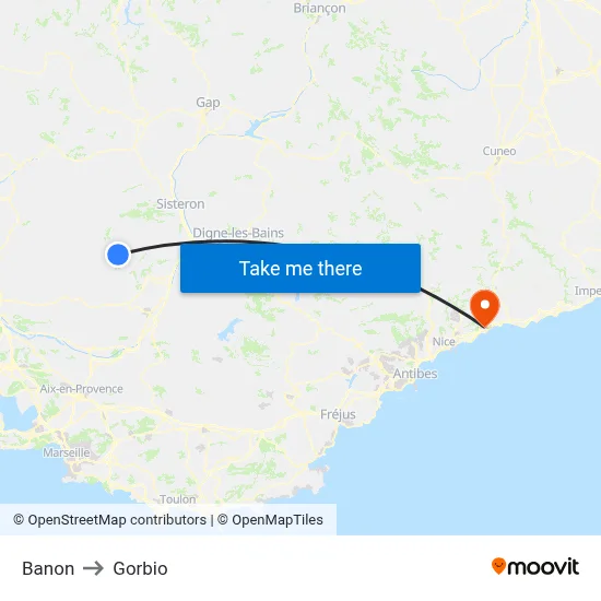 Banon to Gorbio map