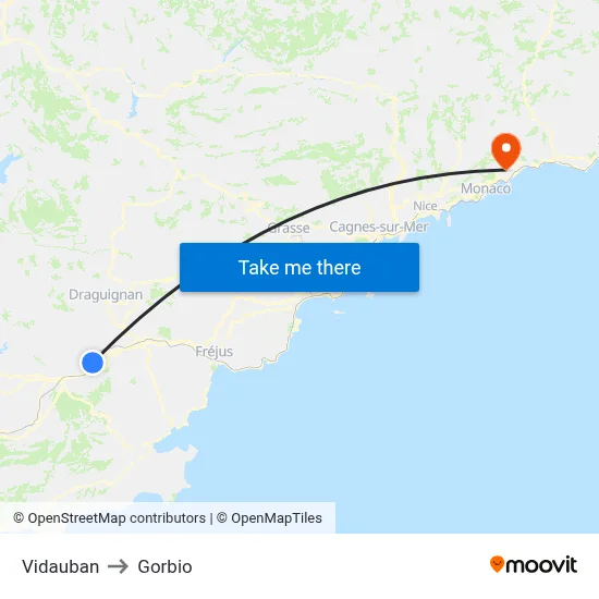 Vidauban to Gorbio map