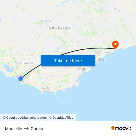 Marseille to Gorbio map