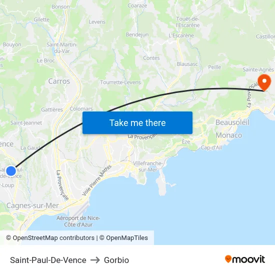 Saint-Paul-De-Vence to Gorbio map