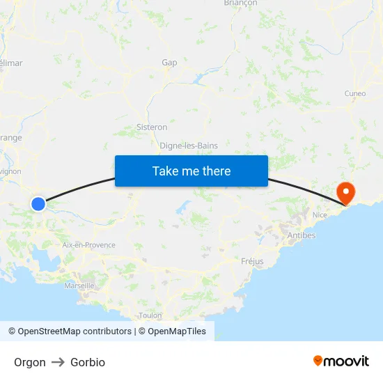 Orgon to Gorbio map