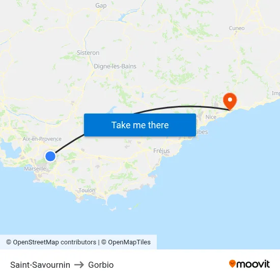 Saint-Savournin to Gorbio map
