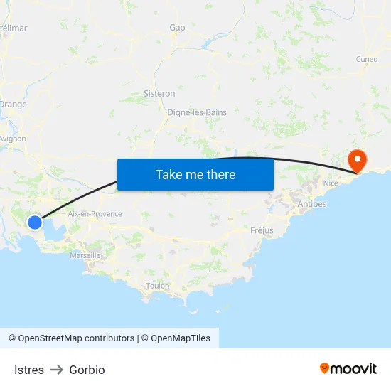 Istres to Gorbio map