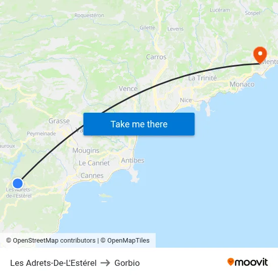 Les Adrets-De-L'Estérel to Gorbio map