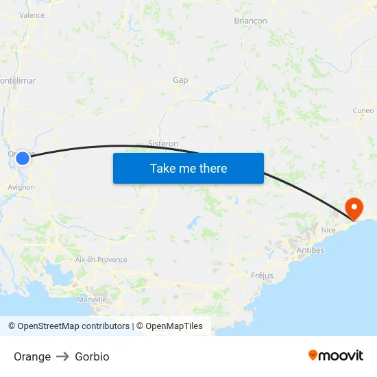 Orange to Gorbio map