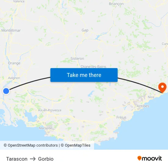 Tarascon to Gorbio map