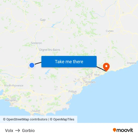 Volx to Gorbio map