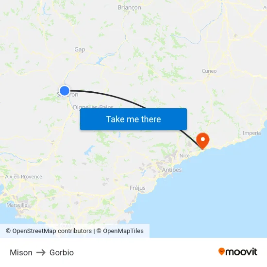 Mison to Gorbio map