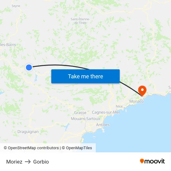 Moriez to Gorbio map