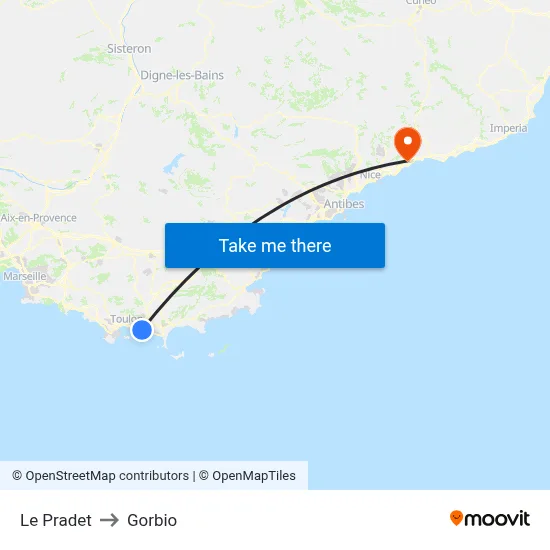 Le Pradet to Gorbio map