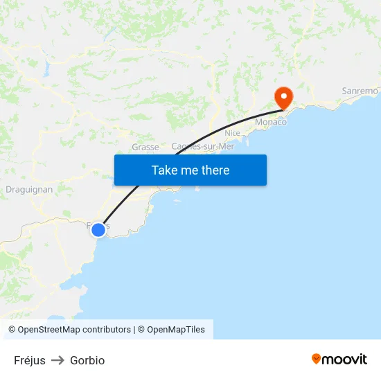 Fréjus to Gorbio map
