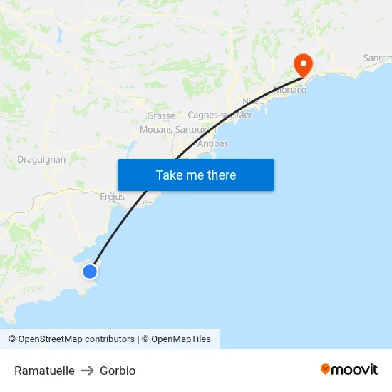 Ramatuelle to Gorbio map