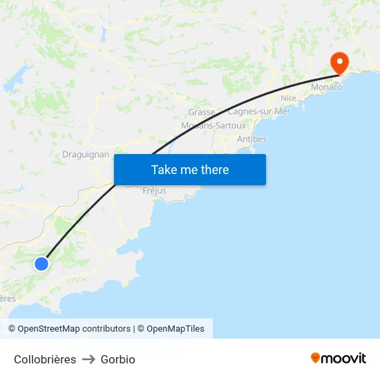 Collobrières to Gorbio map