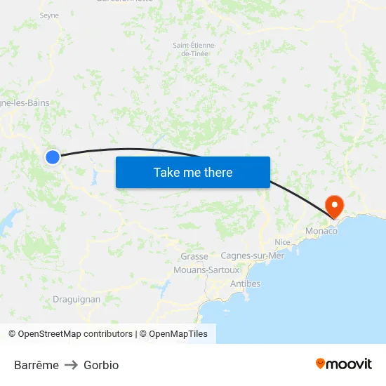 Barrême to Gorbio map