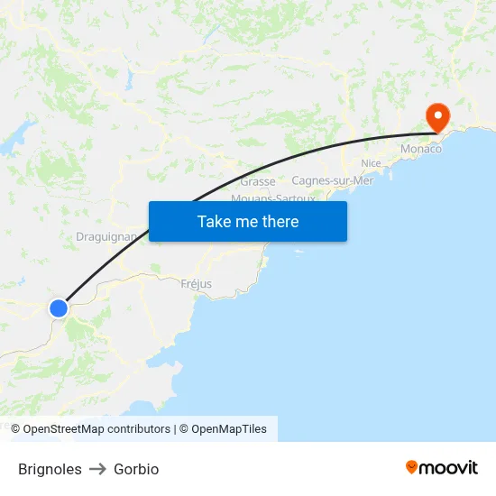 Brignoles to Gorbio map