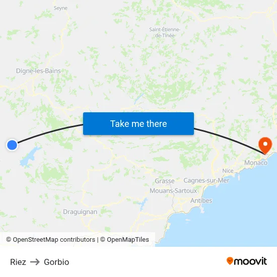 Riez to Gorbio map