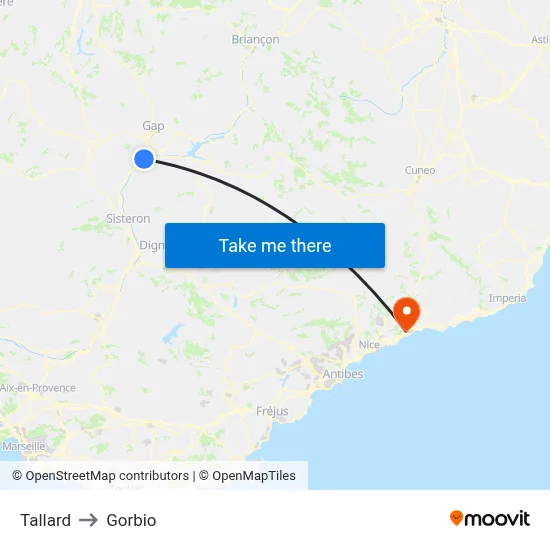 Tallard to Gorbio map
