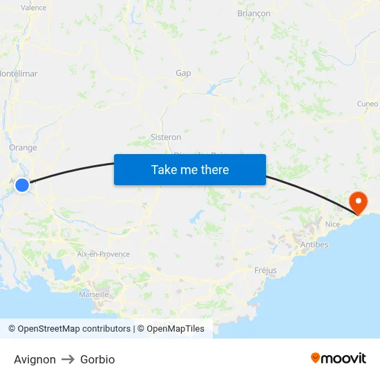 Avignon to Gorbio map