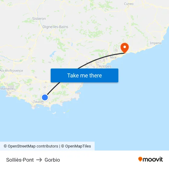 Solliès-Pont to Gorbio map