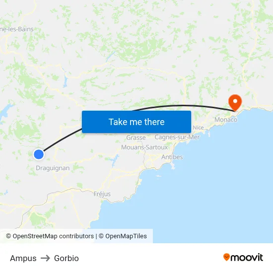 Ampus to Gorbio map