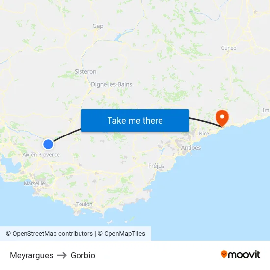 Meyrargues to Gorbio map
