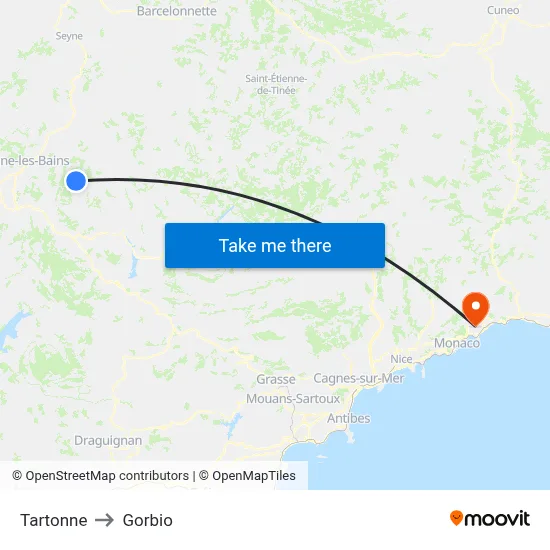 Tartonne to Gorbio map