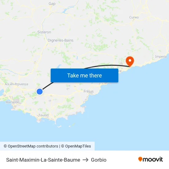 Saint-Maximin-La-Sainte-Baume to Gorbio map