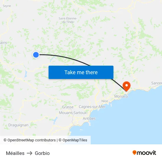 Méailles to Gorbio map