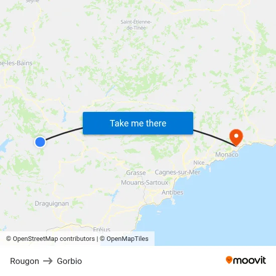Rougon to Gorbio map
