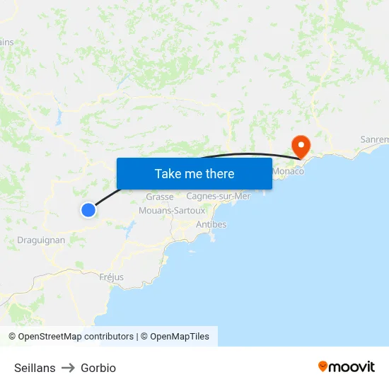 Seillans to Gorbio map