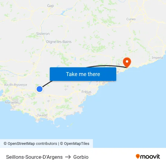 Seillons-Source-D'Argens to Gorbio map