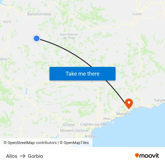 Allos to Gorbio map