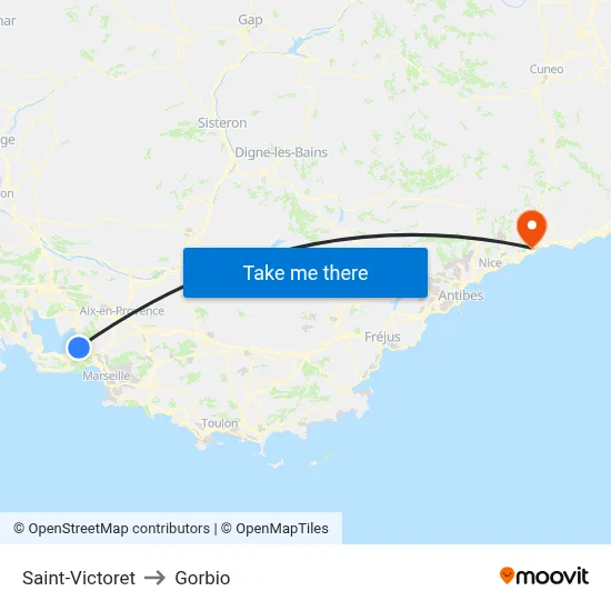 Saint-Victoret to Gorbio map