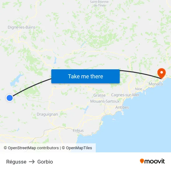 Régusse to Gorbio map