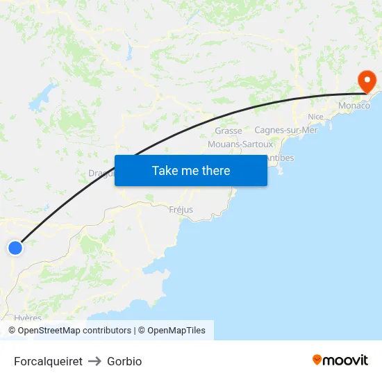 Forcalqueiret to Gorbio map
