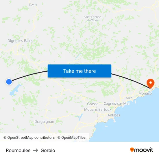 Roumoules to Gorbio map