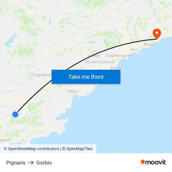 Pignans to Gorbio map