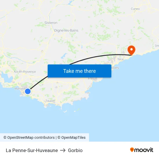 La Penne-Sur-Huveaune to Gorbio map