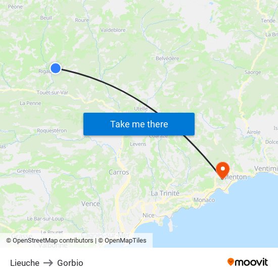 Lieuche to Gorbio map