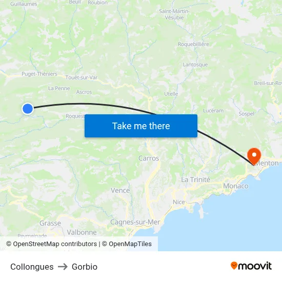 Collongues to Gorbio map