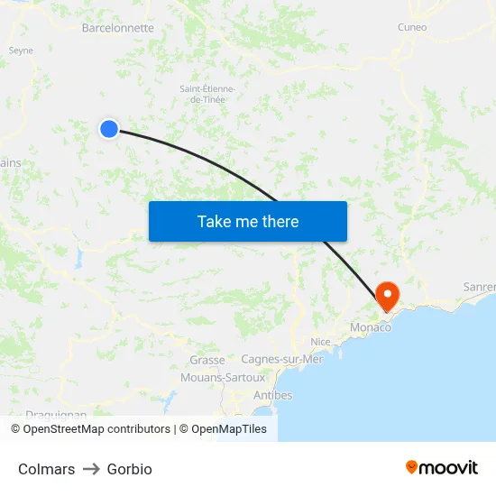 Colmars to Gorbio map