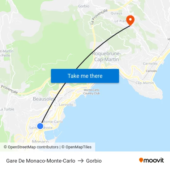 Gare De Monaco-Monte-Carlo to Gorbio map