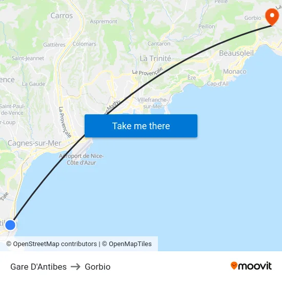Gare D'Antibes to Gorbio map