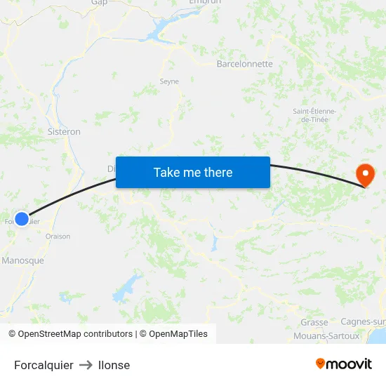 Forcalquier to Ilonse map
