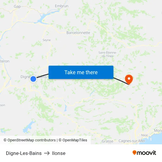 Digne-Les-Bains to Ilonse map