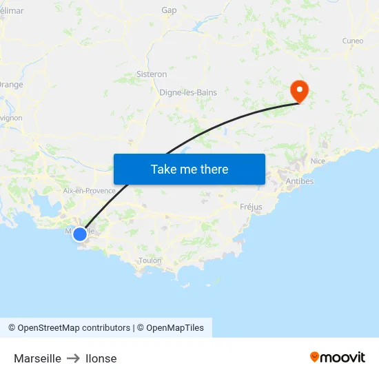 Marseille to Ilonse map