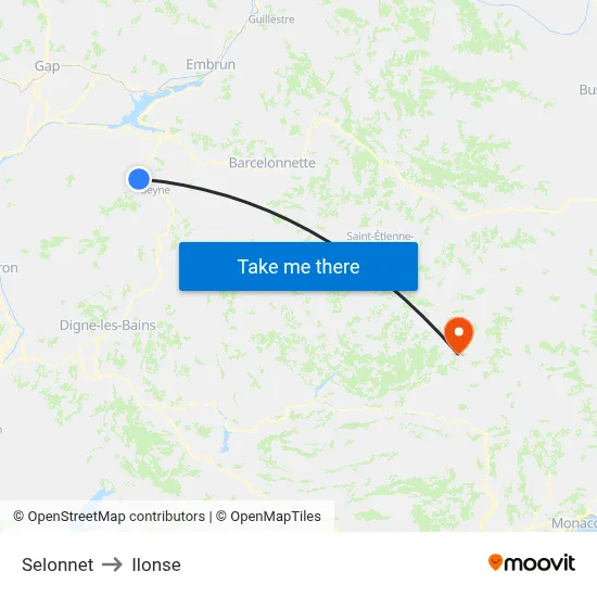 Selonnet to Ilonse map