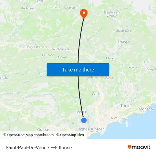 Saint-Paul-De-Vence to Ilonse map
