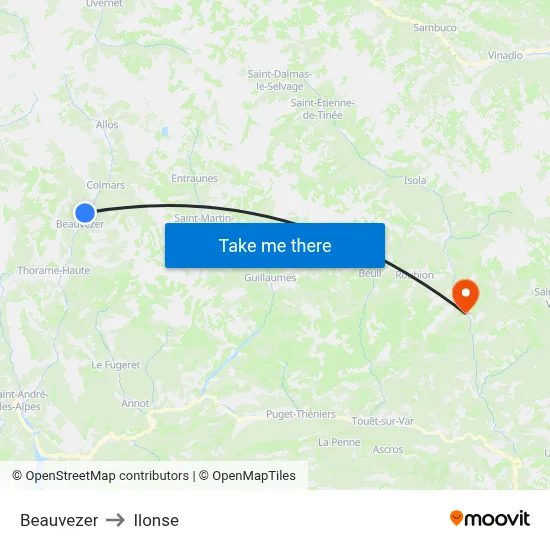 Beauvezer to Ilonse map