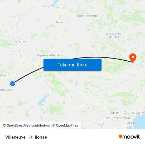Villeneuve to Ilonse map